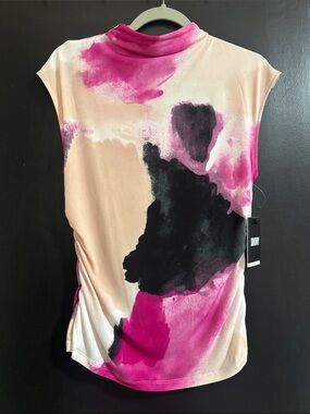 DKNY Pink, Black & Cream Abstract Sleeveless Tank